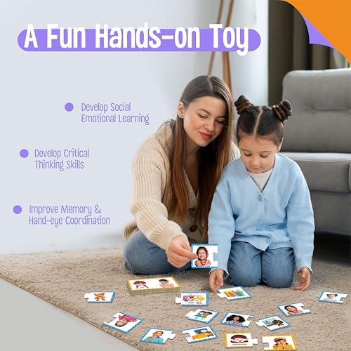 Feelings & Emotions Puzzle Cards, 50PCS Puzzles with Different Moods-Learn to Identify Various Feelings, Learning Toy for Kids with Autism, ADHD -Educational Tools for Therapy, Classroom, Home Use - Image 6