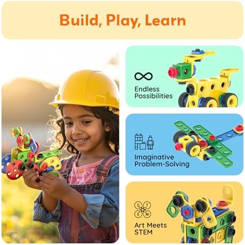 PicassoTiles 152pc STEM Construction Toy Building Set for Kids Ages 3+ Includes Power Drill, Ratchet, Idea Book, Storage Box Educational Engineering Science Kit & Sensory Toys for Boys & Girls PTN152 - Image 4