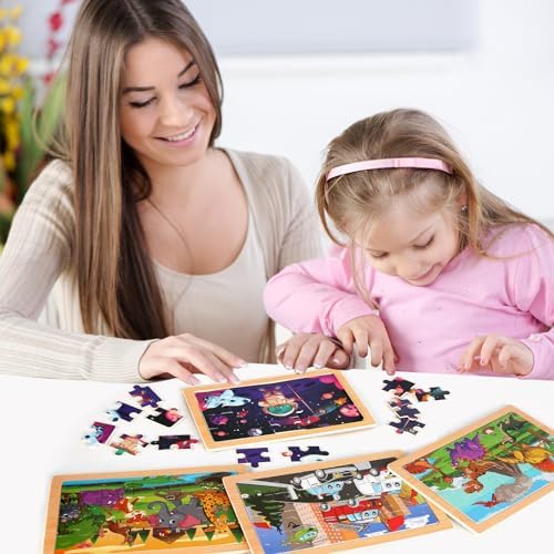 Wooden Puzzles Toys for Kids Ages 3-5, Set of 4 Packs Dinosaur, Space, Transportation Wood Puzzles, Preschool Brain Teaser Toys for Boys and Girls 3 4 5 6 Years Old - Image 5