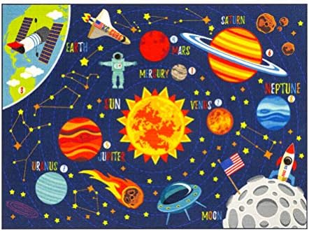 KC Cubs 3x5 Outer Space Solar System Toy Car Road Rug – Educational Play Mat Carpet for Kids, Toddlers, Nursery, Classroom, Playroom, Baby Daycare by KCCubsKidsHomeandFurnishing