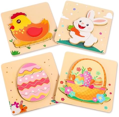 Easter Wooden Puzzles for Toddler - 4 Pack Basket Stuffers Fillers Puzzle Toys for Boys Girls, Jigsaw Learning Educational Gifts Party Favors for Kids by Quimsity