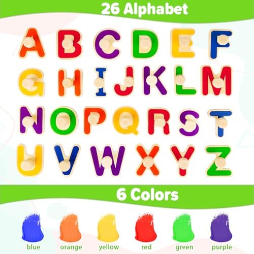 Jumlys Montessori Toys for Toddlers 1, 2, 3 Year Old, Wooden Alphabet Puzzles for Kids 1-3, Early Learning & Educational ABC Puzzle Toys, Perfect Christmas Birthday Gifts for Boys & Girls Age 1-3 - Image 5