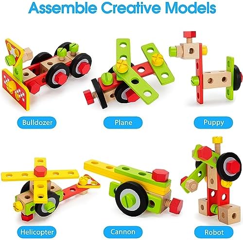 Kids Tool Set with Electric Drill, 46 Pcs Wooden Toddler Play Tools Set with Tool Box, Montessori STEM Educational Construction Building Toy for 3 4 5 6 Year Old Boys Girls Birthday Gifts - Image 5