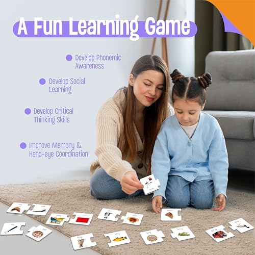 Rhyming Puzzles, 26 Groups Rhyming Word Cards Phonics Matching Game Self-Correcting Puzzle Early Childhood Learning Card for Kindergarten Preschool - Image 6