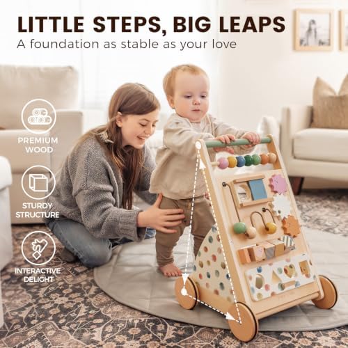 Tiny Land Wooden Baby Walker with Activity Center, Montessori Push Walker - Image 2