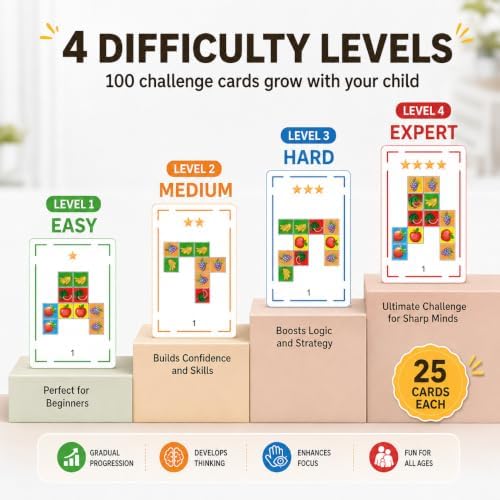 Fruit Matching Game with Blocks, 2-4 Player Battle Blocks Race Toy with 100 Challenge Cards and Buzzer, Memory Matching Puzzle Board Game, Montessori Preschool Learning Toy for Kids 3+ - Image 5