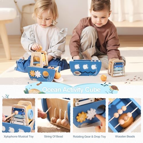 let's make Wooden Activity Cube 8-in-1 Montessori Toys Includes Object Permanent Box Early Learning Activity Cube Montessori Sensory Toys for Toddler Baby First Birthday Gifts - Image 5