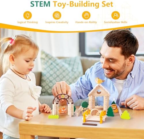 Wooden Building Blocks Set 168 Pieces Joinery Toys for Kids 3 Montessori STEM Educational Toy with Mortise and Tenon Structure Fine Motor Skills Development Gift for Boys Girls - Image 5