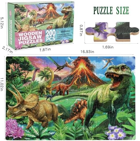 Puzzles for Kids Ages 5-8,6-10 Year Old,200 Piece Dinosaur Jigsaw Puzzle for Toddler Children Learning Educational Puzzles Toys for Boys and Girls - Every Piece is Unique - Image 6