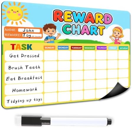 Magnetic Reward Chart, Dry Erase Weekly Behavior Chore Chart with 1 Markers, Reusable Fridge Responsibility Incentive Daily Routine Task Tracker for Potty Training Home School by AnMTGDCT
