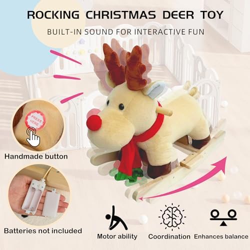 Kids Rocking Horse Ride-On Animal Rocker Toy for Child 1-3 Years Apricot - Image 3