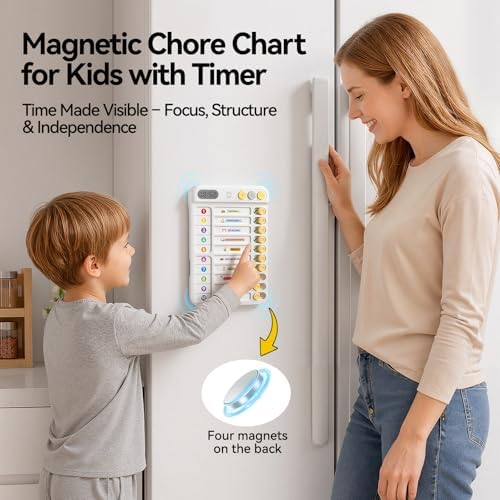 Chore Chart for Kids with Timer, 21 PCS Checklist Magnetic Schedule Board, ADHD Tools with 99-Min Countup/Down Visual Timer, Bedtime/Morning/Daily Routine Chart Dry Erase to Do List with Slider(White) - Image 4