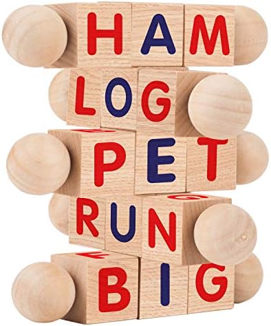Creative Kids Wooden Reading Blocks - Set of 5 Spinning Alphabet Blocks w/Easy-Grip Handles - Kindergarten Preschool Learning Activities Letter Work - Wooden Montessori Toys Gifts for Kids Toddlers by CreativeKids