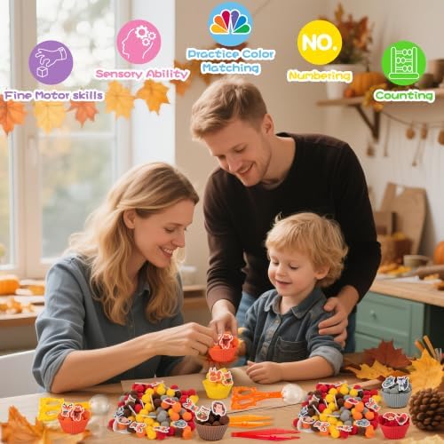 EZdhuawuse Fall Sensory Bin Fillers - 267 Autumn Animals Thanksgiving Fine Motor Toys Sorting Stacking Toys for Kids, Felt Hedgehog Squirrel Turkey for Preschool Education Early Development Activity - Image 6