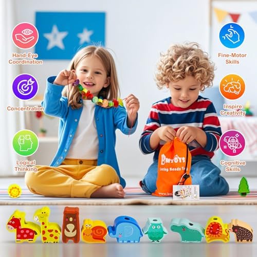 BMTOYS Montessori Educational Threading Toys Wooden Stringing Farm Animals Fruits Lacing Beads Preschool Toy for Toddler 3 4 5 Year Old Boys Girls - Image 4