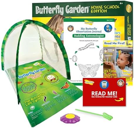 Insect Lore Butterfly Garden with All-Inclusive Voucher to Redeem Caterpillars, Ultra-Clear Dome Habitat - Butterfly Raising Kit, Raise 5 Painted Lady Butterflies from USA by InsectLore