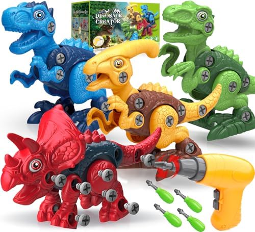 Dinosaur Toys for 3, 4, 5, 6, 7 Year Old Boys, Take Apart Toys with Electric Drill for Kids, STEM Educational Construction Building Toy, Ideal Birthday Christmas Easter Gifts, Incl Tyrannosaurus Rex by Officygnet