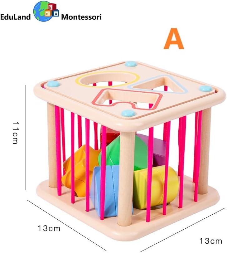 Practical Life Wooden Geometric Shape Shaker Match & Post/Push & Pull Toys for Toddlers 3-6 Years Old Montessori Infant Baby Toys Girls & Boys Blocks Baby Birthday Gift (Color A) - Image 3