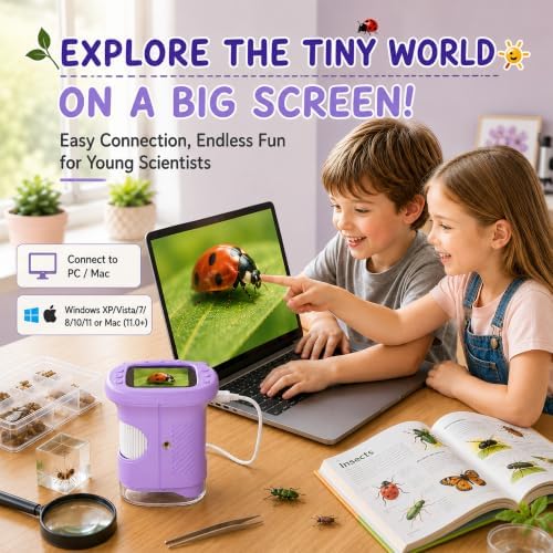 Kids Microscope, 1000X Handheld Digital Pocket Microscope with 2.4" IPS Screen & 8 LEDs, Rechargeable STEM Educational Science Toy for Outdoor Exploration, Gift for Boys Girls Age 4-12, Violet - Image 6