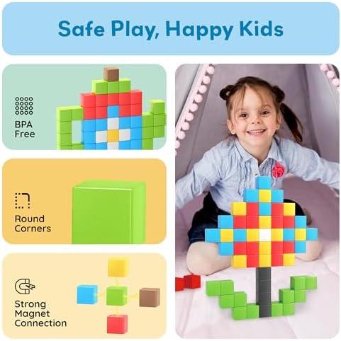 PicassoTiles 60pc Magnetic Puzzle Cube Building Set 1 Inch 3D Blocks STEM Construction Toy for Toddlers Kids Boys Girls Age 3+ Montessori Learning Travel Sensory Gift with Educational Idea Book PMC60 - Image 6