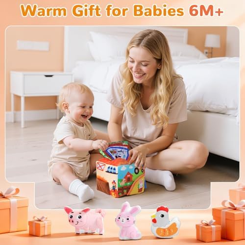 Baby Tissue Box Toy Farm Crink Plush,Whats Inside Box Montessori Toys with Rattle,Crinkle,Mirror for Babies 6 9 12 18 Months Early Developmental Infant Sensory Learning Toys Newborn Gifts - Image 7