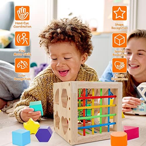 HELLOWOOD Wooden Shape Sorter Cube, Montessori Toys for 1+ Year Old - Image 5