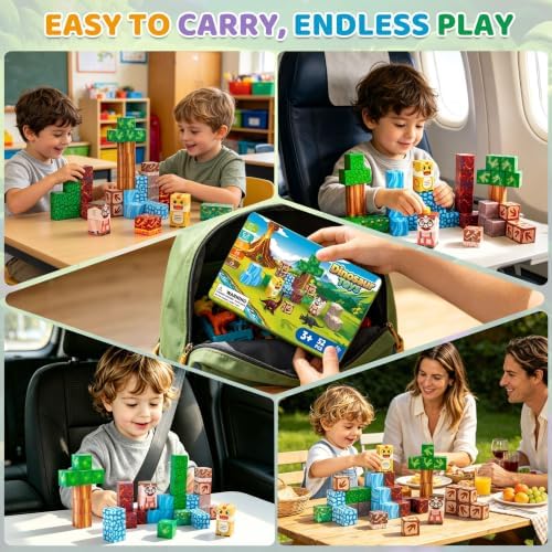 Mini Magnetic Blocks Travel Set with Magnetic Case-52 PCS Magnet Building Cubes Dinosaur Toys for Kids 3-5, Toddler Travel Toys Airplane Essentials, STEM Montessori Toys Christmas Stocking Stuffers - Image 3
