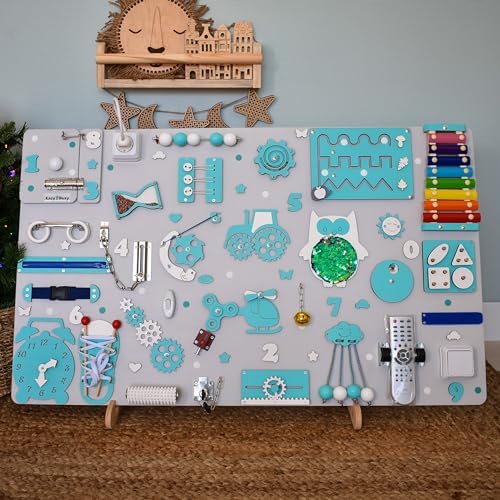 Fidget busy board for toddler, baby sensory toy, gift for 1 2 3 year boy, personalised activity boards, Montessori busy board - Image 6