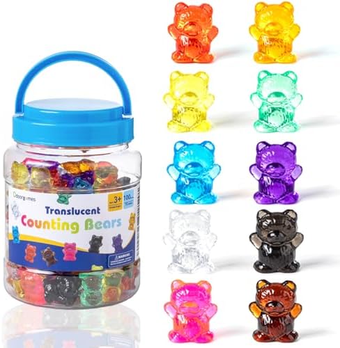 100 Pcs Translucent Counting Bears - Light Table Manipulatives by Odoorgames