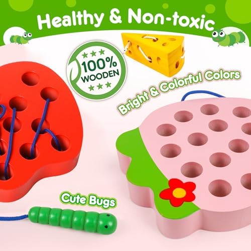 3 Pack Montessori Wooden Lacing Games Travel Toys for Kids 3+ - Image 3