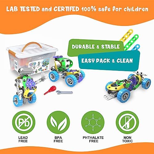 107Pcs Motorized Erector Sets for Kids Ages 4 5 6 7 8+,STEM Building Toys for Boys Girls 3-5 4-8 5-7 6-8 Year Old,Engineering Kit,Electric Motor,Creative Educational Gift Learning Activities - Image 4
