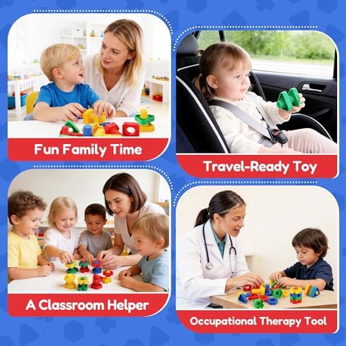 LotFancy Nuts and Bolts, 24pcs Fine Motor Skills Occupational Therapy Toys for Kids, Shapes and Colors Matching Toys, Montessori Building Construction Game with Storage Box for Baby and Toddlers - Image 6