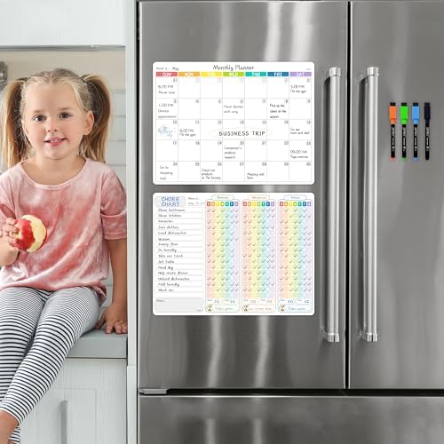 JJPRO Magnetic Chore Chart and Monthly Calendar Set for Fridge - Dry Erase Chore Board for Multiple Kids,Monthly Calendar, Behavior Chart for Multiple Kids,4 Extra Fine Tips Markers Included! - Image 6
