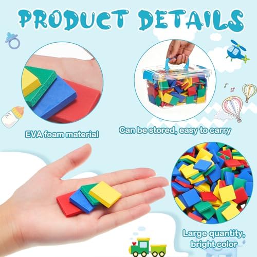 Jexine 400 Pcs Foam Square Counters Color Tiles Square Color Sorting Tiles Math Counters Manipulatives, Sorting Toy, Counting, Learning, Classroom Crafts, Bingo for Kids with Storage Box - Image 3