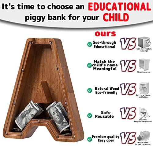 Ladenk Wooden Letter Piggy Bank - Piggy Bank for Kids Boys Girls Toddler - Image 4