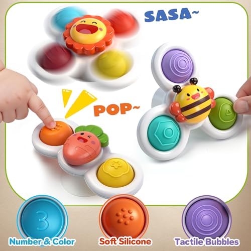 3PC Suction Spinner Toys for Babies 12 Months, Bath & Window Suction Toys, Airplane Travel Activities, Montessori Sensory Fidget Toys, Easter Basket Stuffers Gifts for 1 Year Old Boys Girls - Image 3