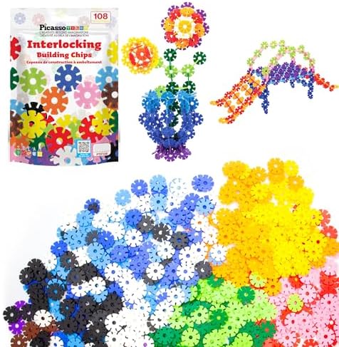PicassoTiles Building Chips Interlocking Disc Construction Blocks in 12 Colors STEM Learning Early Education Toy Engineering Playset Child Brain Development for Toddlers Girls Boys Kids Age 3+ PTF108 by PicassoTiles