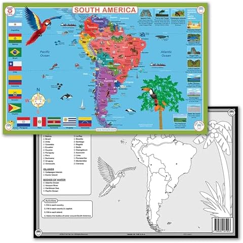 Tot Talk South America Educational Placemat | Countries, Flags & Capitals by TotTalk