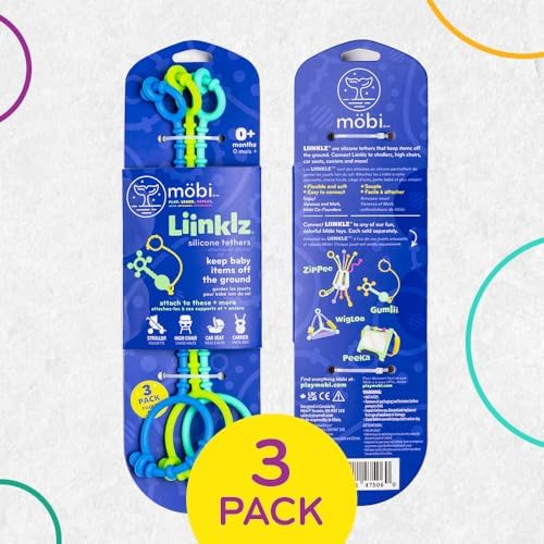 Mobi Liinklz Silicone Security Straps for Car Seats and High Chairs - Flexible, Soft Universal Toy Holder, Easy-Clean Utility Straps, Cool Colors (3 Pack) - Image 3