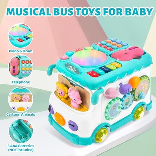 Toys for 1 Year Old Girl Gifts, 10-in-1 Montessori Toys Bus for Baby, Blue - Image 3