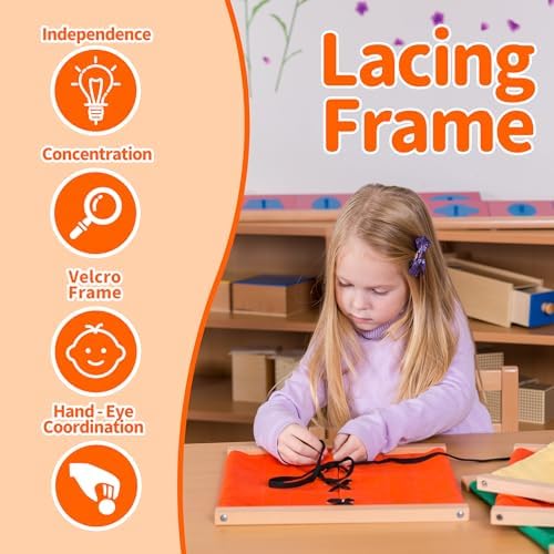 MONTESSORI OUTLET Lacing Frame | Practical Life Material for Toddlers & Preschoolers, Develop Fine Motor Skills & Independence (Ages 3-6) - Image 2