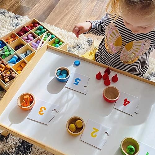Candywood Large Set Rainbow Color Style Wooden Loose Parts Sensory Play Toys, 7 Shapes, 27 Colors, Rainbow Stacker Nesting Toys (162 PCS) - Image 5