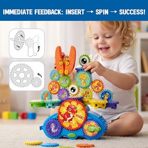 Motorized Gear Building Blocks Toys, Electric Dinosaur Spinning Set Ages 3-6, STEM Construction Kit, Fine Motor Cause-Effect Gift for Boys Girls - Image 2