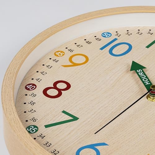 Lafocuse 12 Inch Silent Colorful Wall Clock Wood Grain Easy to Read, Cute Analog Rainbow Clock Time Teaching for Classroom Bedroom School - Image 5