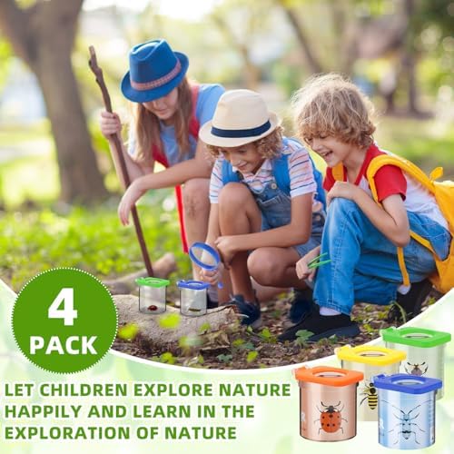 Halloscume 4 Pcs Insect Bug Viewer for Kids Magnifying Insect Box Bug Catcher Magnifier Container Critter Collection Kit Insect Cage Jar for Children Science Nature Exploration Tool - Image 6