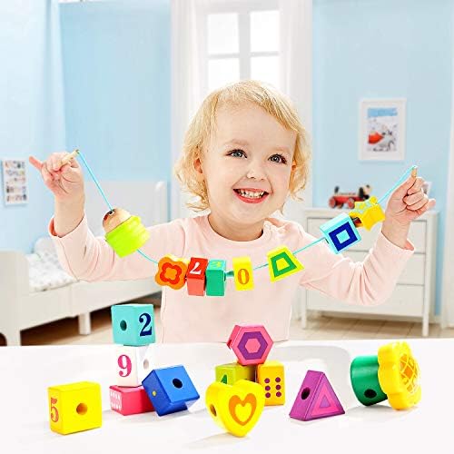 TOP BRIGHT Wooden Lacing Beads, Montessori Fine Motor Toys for Toddlers 1-3 - Image 2
