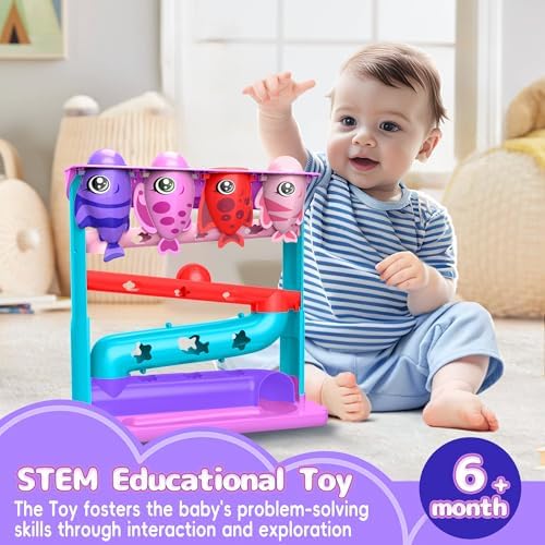 Ball Drop Toy for 1, 2 Years Old Boys & Girls, Interactive Toddler toy with Lights, Music & Water Spray, Montessori STEM Learning Toys for 9-18 Months, Infant Early Development Gift(Pink) - Image 6