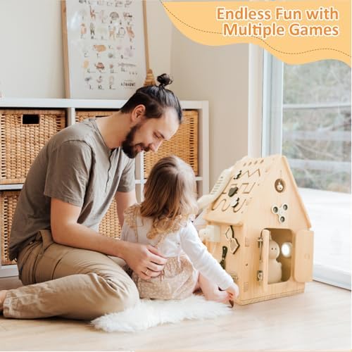 Potatomato Montessori Wooden Busy House - Busy Board Toy for Toddlers - Preschool Learning Educational Toys - Sensory Board for Fine Motor Skills, Gifts for Babys Boys & Girls - Image 3