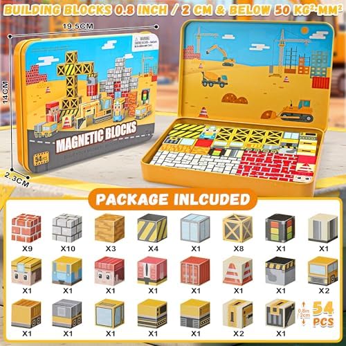 54 Pcs Mini Magnetic Blocks Travel Toys with Iron (Yellow) - Image 3