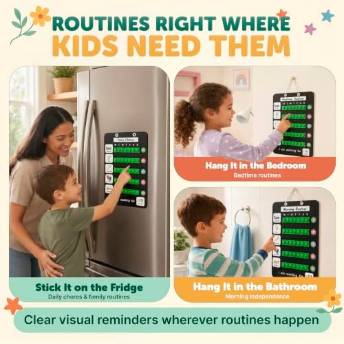 Visual Schedule for Kids, Magnetic Chore Chart & Reward System for Home, Toddler Daily Routine Board with 100 Picture Cards, Goal Magnets, Behavior Chart for Morning & Bedtime - Image 2